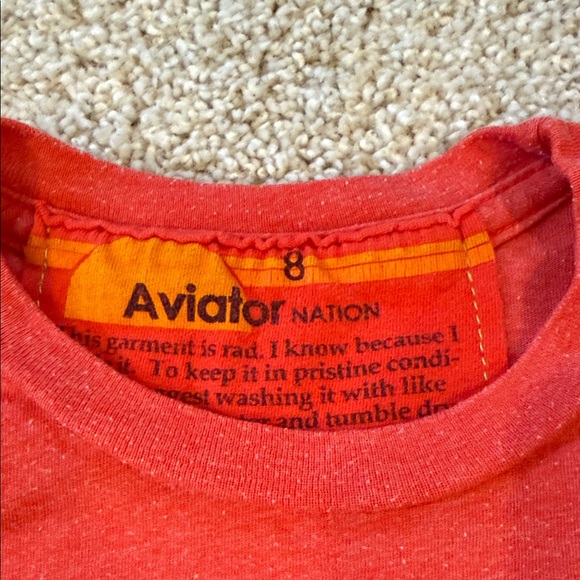 Aviator Nation Kids Red Tee with Navy Logo and Retro Stripes, size 8 - Picture 2 of 5